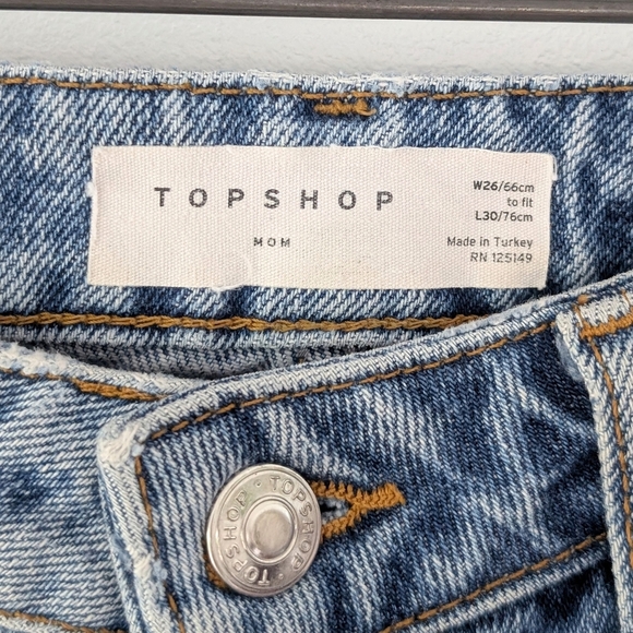 Topshop Women's Mom Jeans In Bleach Finish ~ Size 26 X 30 - Picture 6 of 11